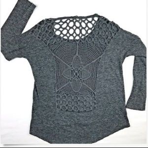 YaLa Angeles Grey Crochet Back Long Sleeve